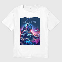 Футболка оверсайз мужская Cyber panther is esports player - neon glow, цвет: белый