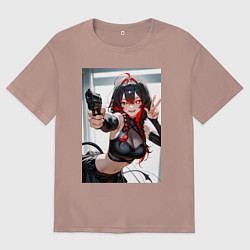 Мужская футболка оверсайз Девушка-демон с пистолетом
