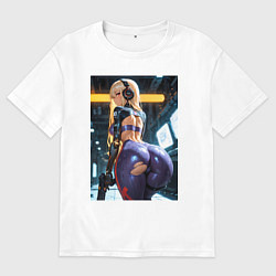 Футболка оверсайз мужская Девушка с оружием в киберпанк стиле, цвет: белый