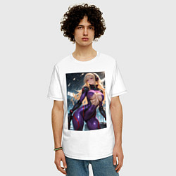 Футболка оверсайз мужская Девушка с оружием в киберпанк стиле, цвет: белый — фото 2