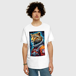 Футболка оверсайз мужская Леопард бравый космонавт - нейроарт, цвет: белый — фото 2