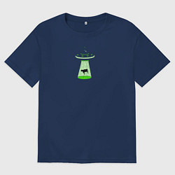 Футболка оверсайз мужская To the Moon - корова и НЛО, цвет: тёмно-синий