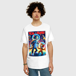 Футболка оверсайз мужская Том и Джерри - неоновый космос, цвет: белый — фото 2