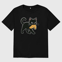 Футболка оверсайз мужская Котик и парик Трампа, цвет: черный