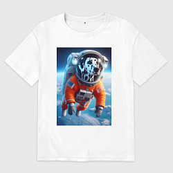 Футболка оверсайз мужская Далматинец бравый космонавт - нейроарт фантазия, цвет: белый