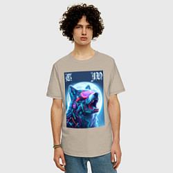 Футболка оверсайз мужская Cyber wolf - ai art, цвет: миндальный — фото 2