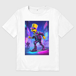 Футболка оверсайз мужская Bart Simpson on a hoverboard - cyberpunk ai art fa, цвет: белый