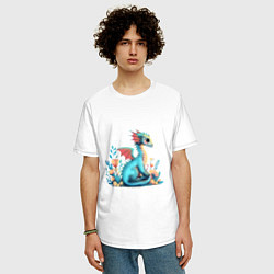 Футболка оверсайз мужская Бирюзовый дракон, цвет: белый — фото 2