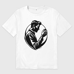 Футболка оверсайз мужская Бармен со стаканом, цвет: белый