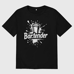Футболка оверсайз мужская Бармен коктейльный шейкер, цвет: черный