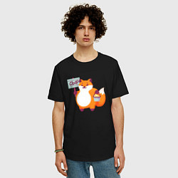 Футболка оверсайз мужская Лиса продаёт бесплатный сыр, цвет: черный — фото 2