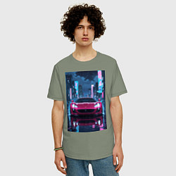 Футболка оверсайз мужская Вишневый спорткар по мокрой дороге, цвет: авокадо — фото 2