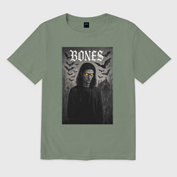Футболка оверсайз мужская Bones с желтыми горящими глазами, цвет: авокадо