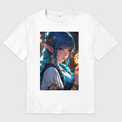 Футболка оверсайз мужская Прекрасная эльфийка-маг с шаром огня, цвет: белый