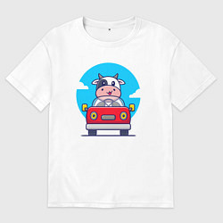 Футболка оверсайз мужская Коровка водитель, цвет: белый