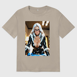 Мужская футболка оверсайз Черная кошка в комнате