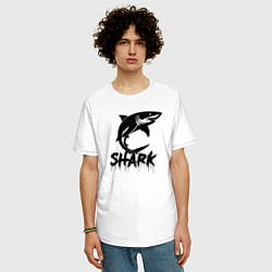 Футболка оверсайз мужская Агрессивная акула, цвет: белый — фото 2