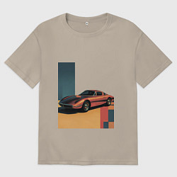 Футболка оверсайз мужская Ретрофутуризм спорткар поп-арт 1970-е, цвет: миндальный