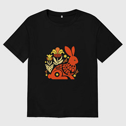 Мужская футболка оверсайз Рыжий заяц жёлтые цветы