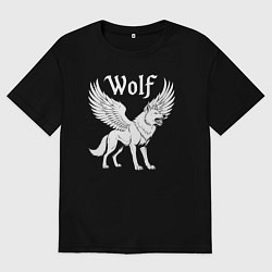 Мужская футболка оверсайз Волк с крыльями