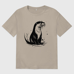 Мужская футболка оверсайз Черная выдра в воде
