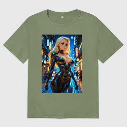 Мужская футболка оверсайз Черная Канарейка на улице