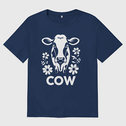 Футболка оверсайз мужская Корова в цветах, цвет: тёмно-синий
