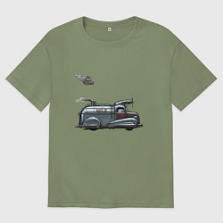 Мужская футболка оверсайз Ретрофутуристический летающий автомобиль Milk