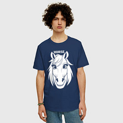 Футболка оверсайз мужская Лошадь с большими глазами, цвет: тёмно-синий — фото 2