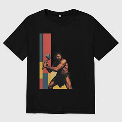 Футболка оверсайз мужская Поп-арт неандерталец, цвет: черный