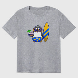 Футболка оверсайз мужская Пингвин серфер, цвет: меланж