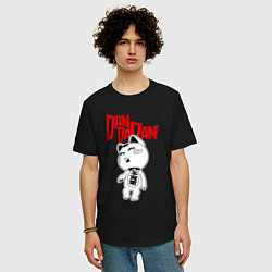 Футболка оверсайз мужская Дандадан - манеки неко, цвет: черный — фото 2