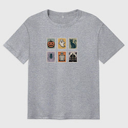 Мужская футболка оверсайз Символы Хэллоуина тыква привидение и черный кот