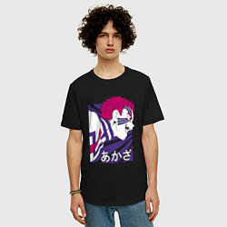 Футболка оверсайз мужская Клинок, рассекающий демонов Аказа, цвет: черный — фото 2