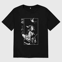 Футболка оверсайз мужская Шинобу кочо и бабочки, цвет: черный