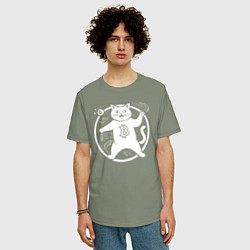 Футболка оверсайз мужская Кот биткоин в круге, цвет: авокадо — фото 2