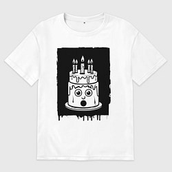 Мужская футболка оверсайз Живой торт с каплями и свечой