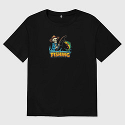 Мужская футболка оверсайз Скелет со спиннингом на рыбалке
