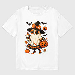 Мужская футболка оверсайз Модное привидение с кофе на хэллоуин