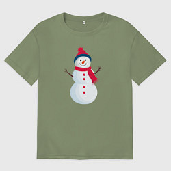 Мужская футболка оверсайз Веселый снеговик в шапке