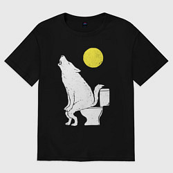 Футболка оверсайз мужская Срущий волк, цвет: черный