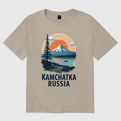 Футболка оверсайз мужская Камчатка - закат, цвет: миндальный