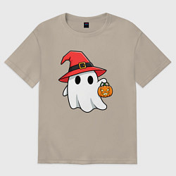 Футболка оверсайз мужская Призрак в красной шляпе, цвет: миндальный
