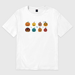 Футболка оверсайз мужская Разноцветные тыквы Джека на Хэллоуин, цвет: белый