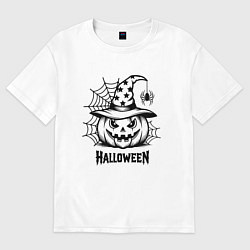 Футболка оверсайз мужская Хэллоуин, тыква и паук, цвет: белый