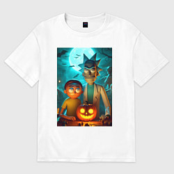 Мужская футболка оверсайз Rick and Morty with pumpkin - halloween night