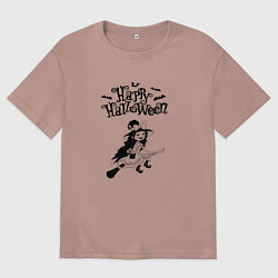 Мужская футболка оверсайз Хэллоуин - ведьма летит