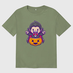 Футболка оверсайз мужская Дракула в тыкве, цвет: авокадо