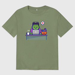 Футболка оверсайз мужская Франкенштейн за столом, цвет: авокадо