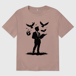 Футболка оверсайз мужская Учитель с символами, цвет: пыльно-розовый